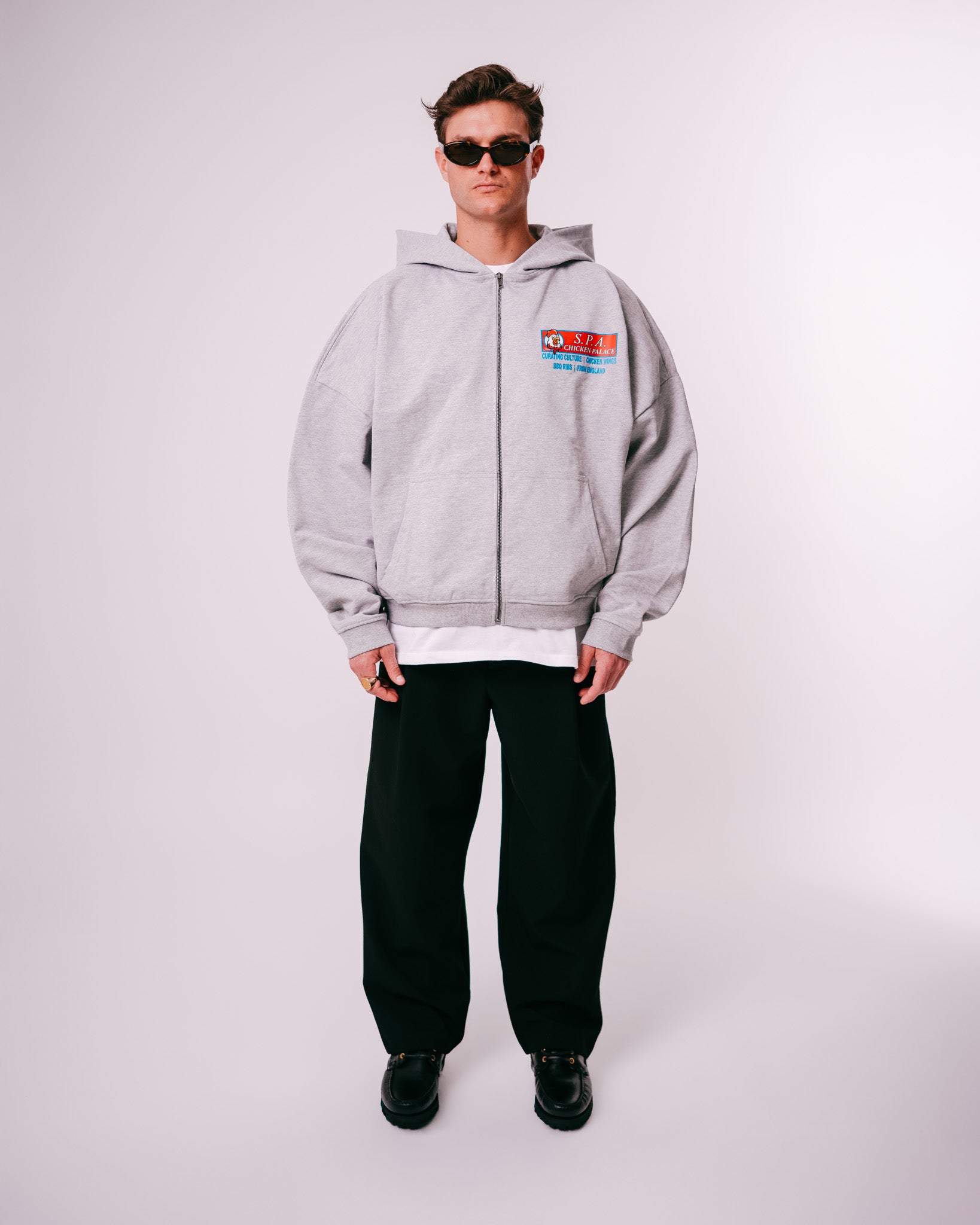 Chicken Palace Zip Hoodie - Grey